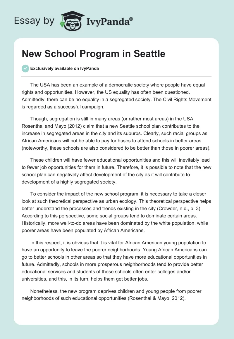 New School Program in Seattle. Page 1