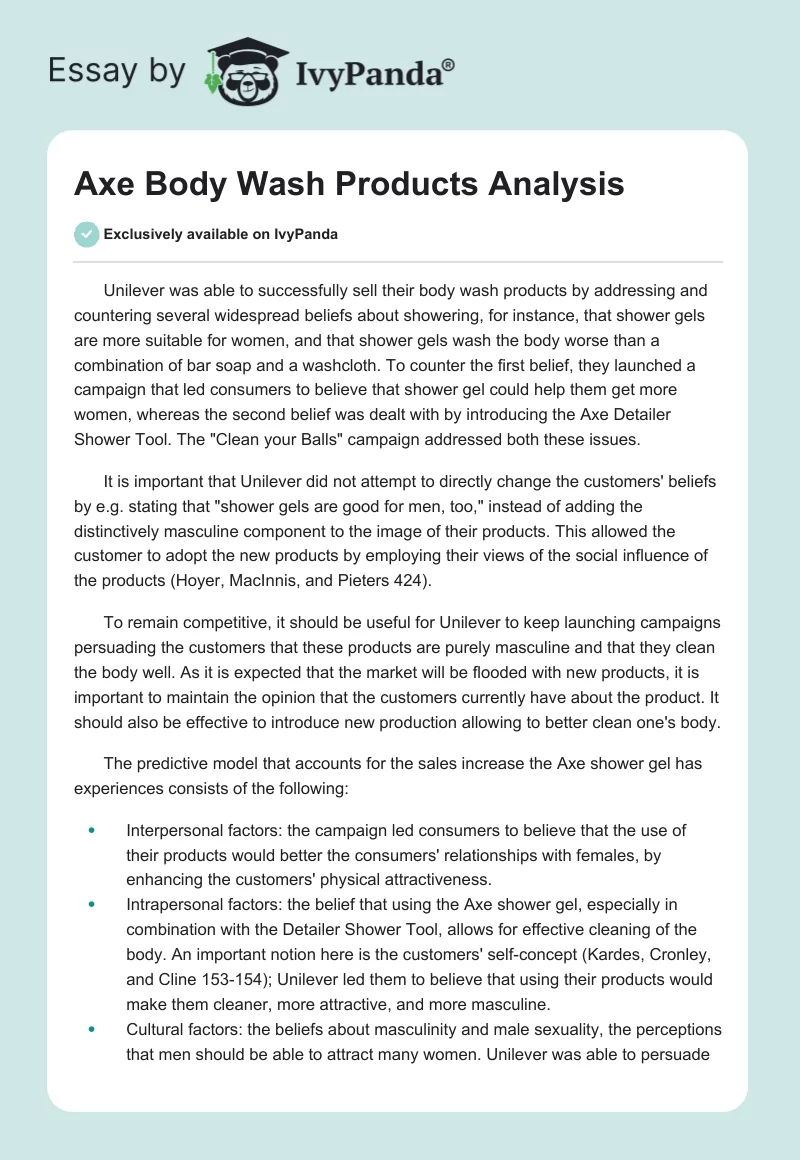 Axe Body Wash Products Analysis. Page 1