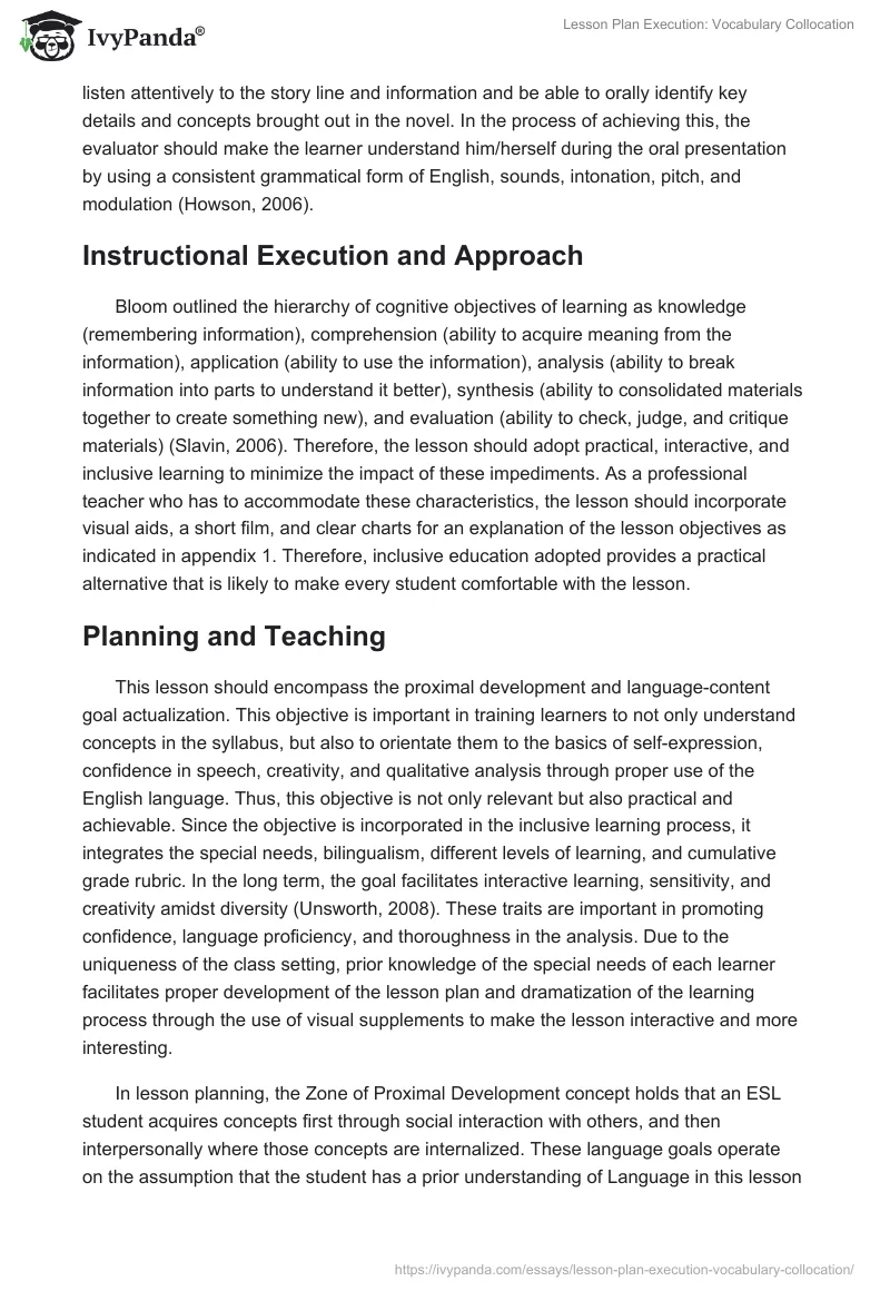 Lesson Plan Execution: Vocabulary Collocation. Page 2