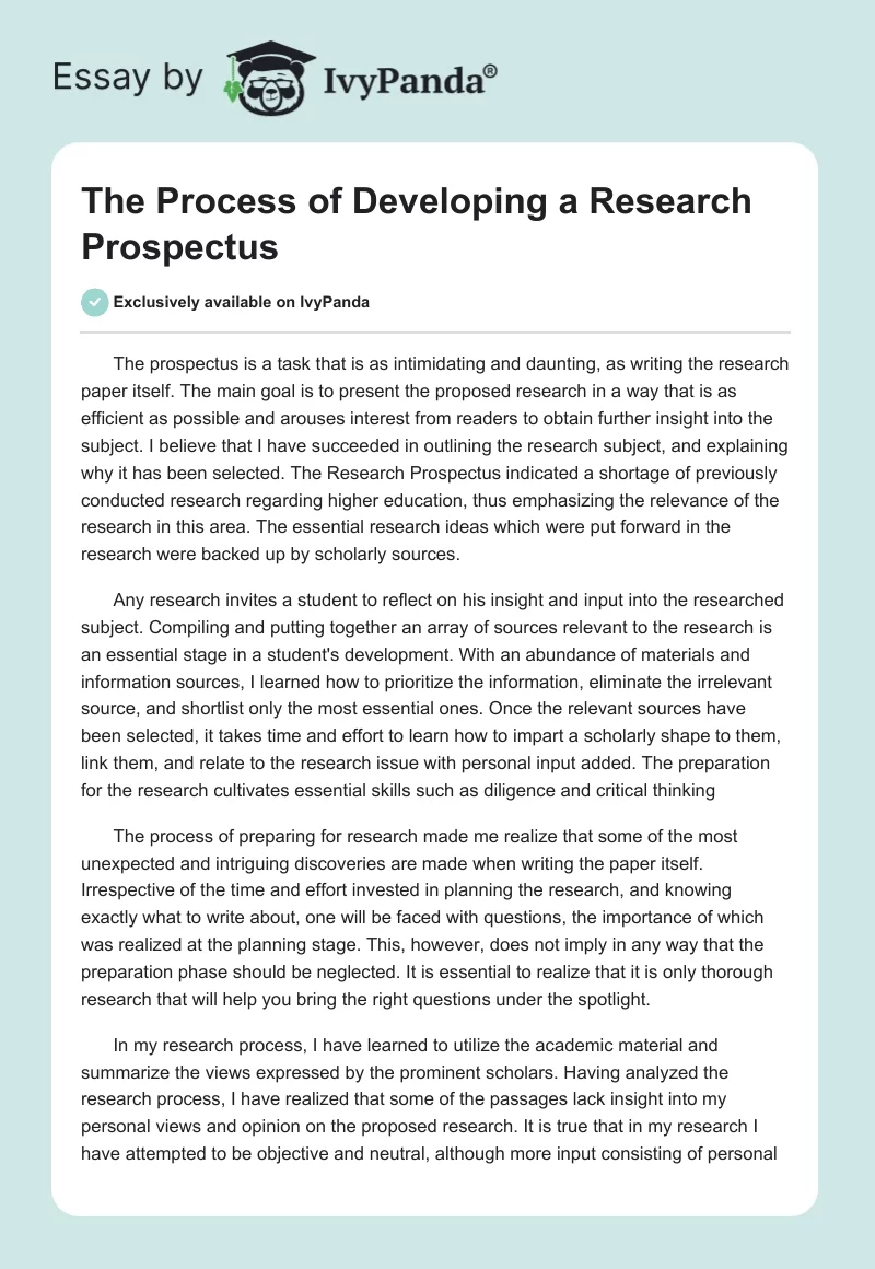 The Process of Developing a Research Prospectus. Page 1