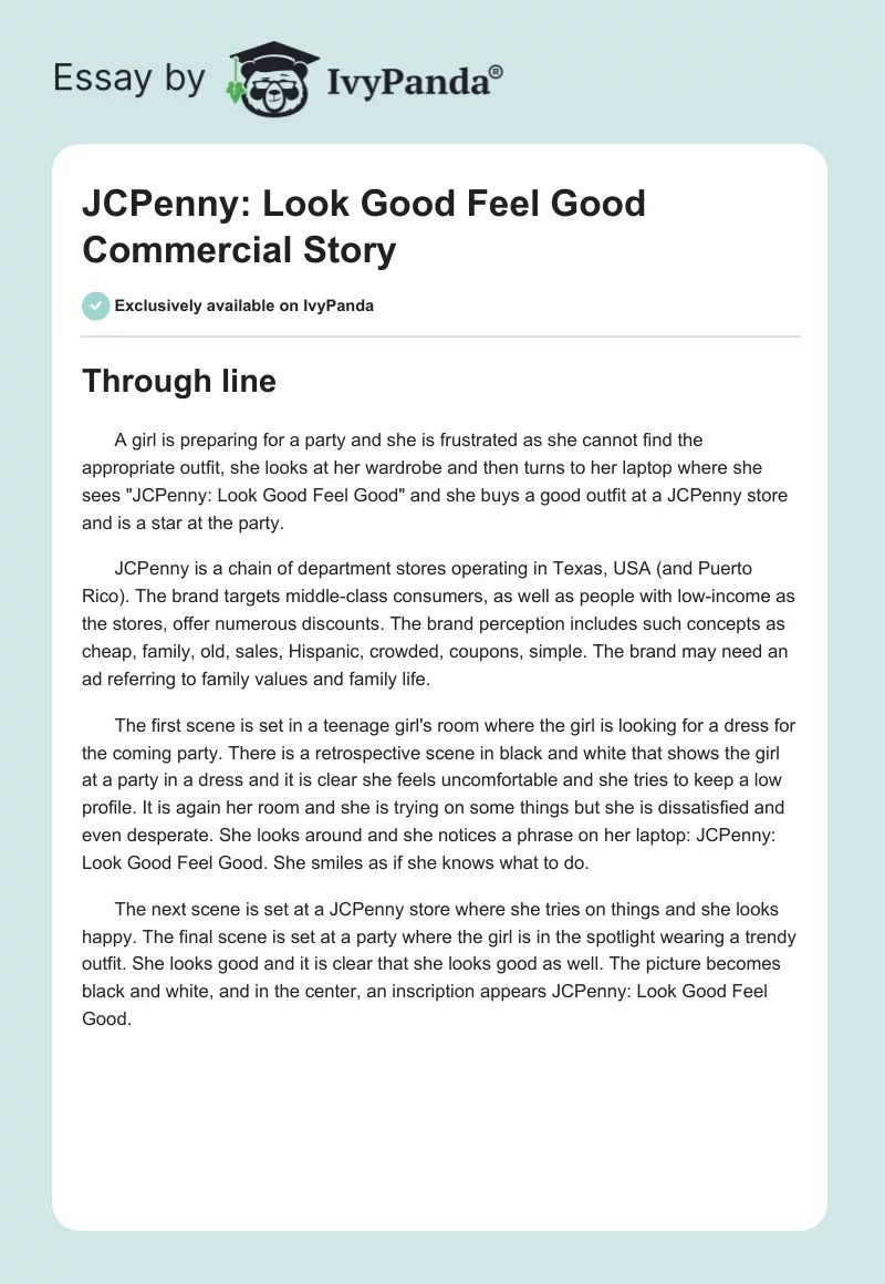 "JCPenny: Look Good Feel Good" Commercial Story. Page 1