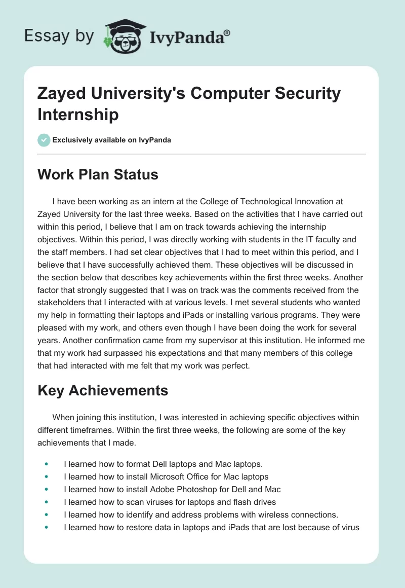 Zayed University's Computer Security Internship. Page 1