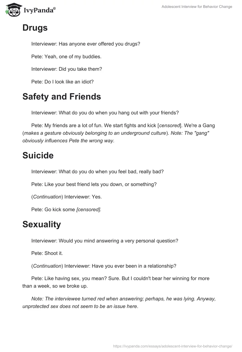 Adolescent Interview for Behavior Change. Page 2
