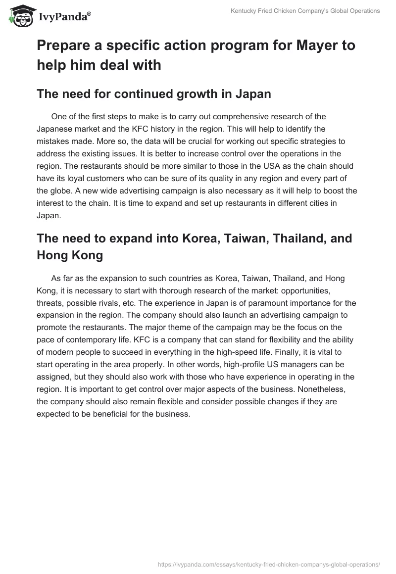 Kentucky Fried Chicken Company's Global Operations. Page 2