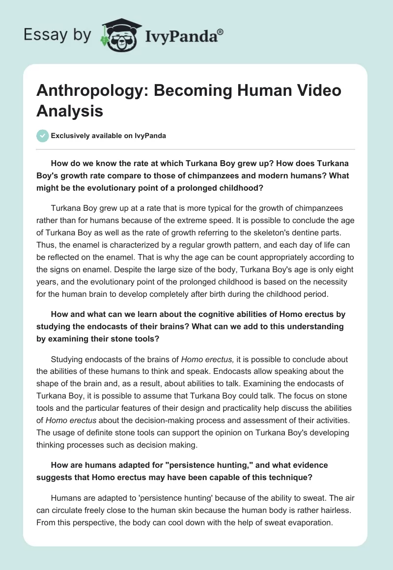 Anthropology: "Becoming Human" Video Analysis. Page 1