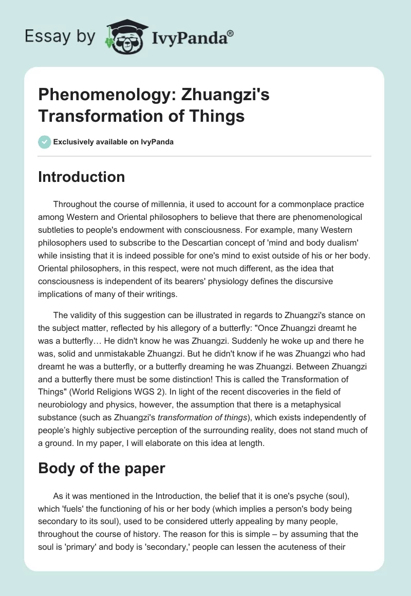 Phenomenology: Zhuangzi's Transformation of Things. Page 1