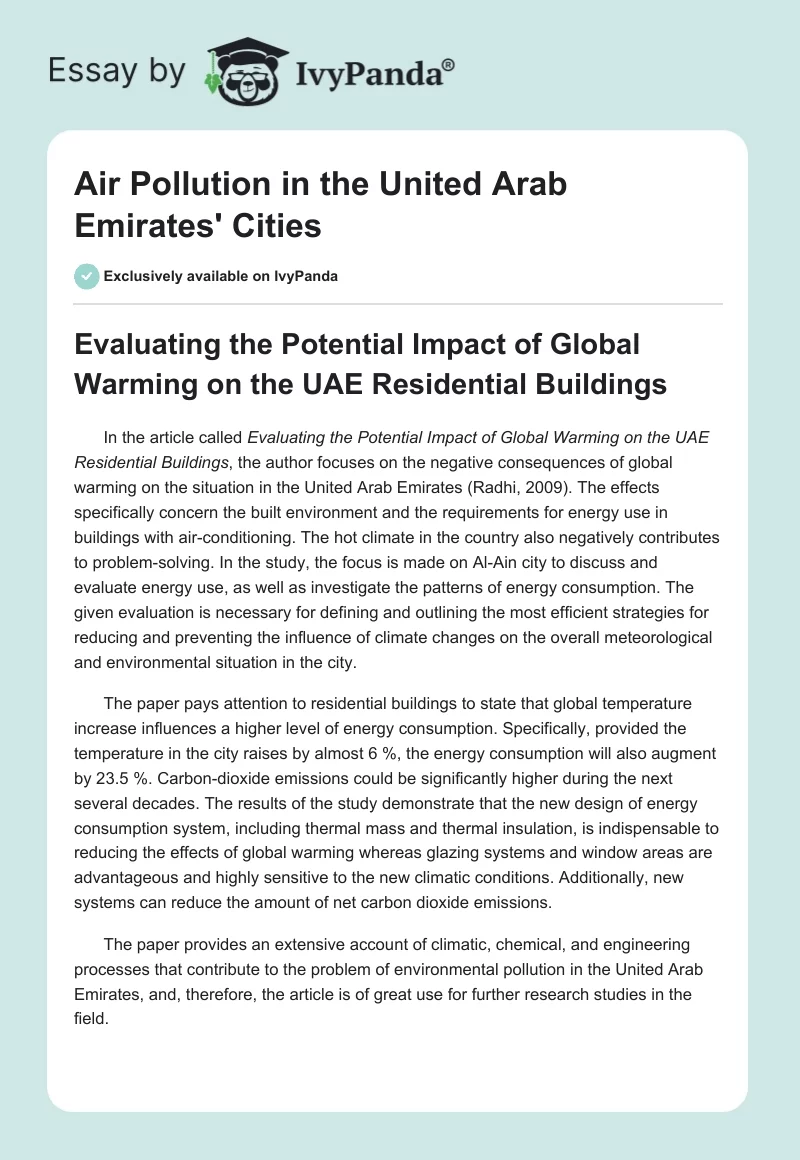Air Pollution in the United Arab Emirates' Cities. Page 1