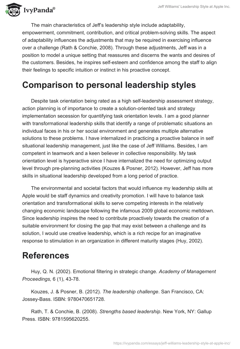 Jeff Williams' Leadership Style at Apple Inc.. Page 2