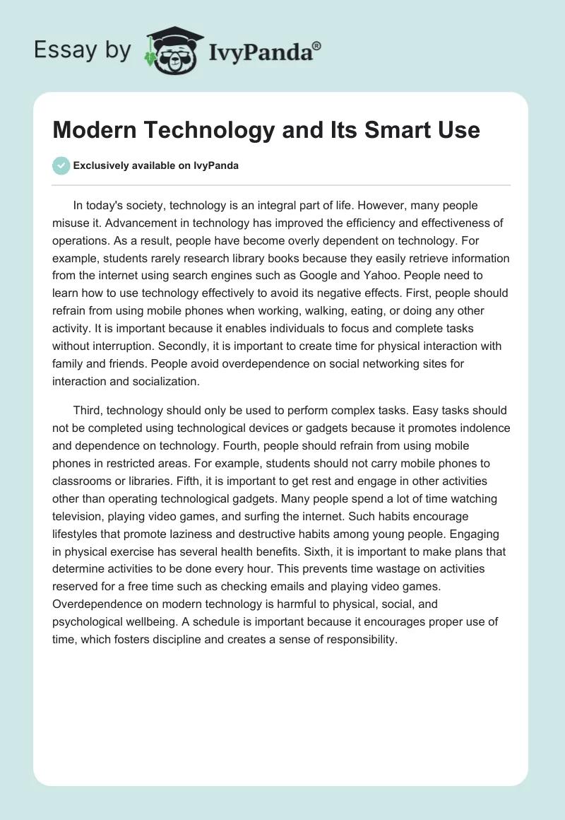 Modern Technology and Its "Smart" Use. Page 1
