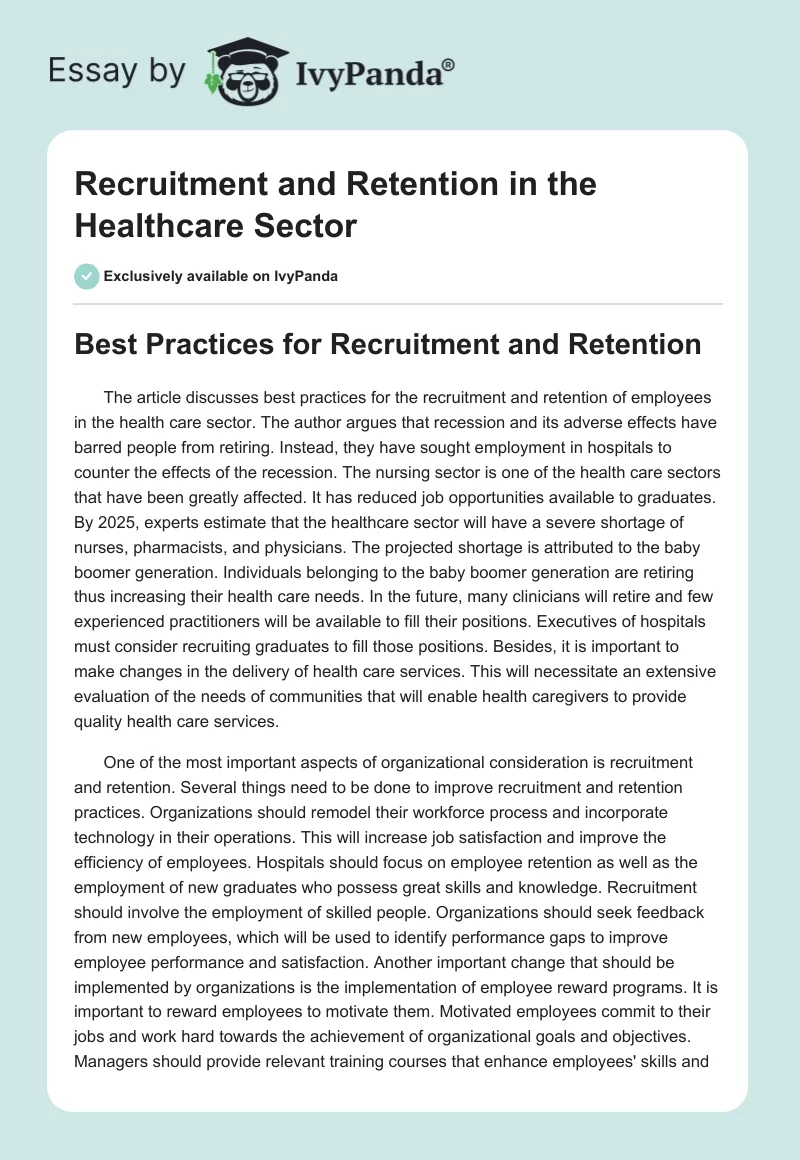Recruitment and Retention in the Healthcare Sector. Page 1