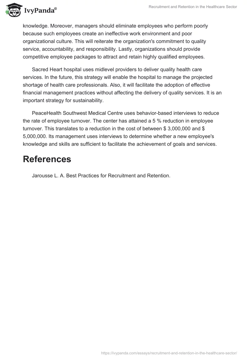 Recruitment and Retention in the Healthcare Sector. Page 2