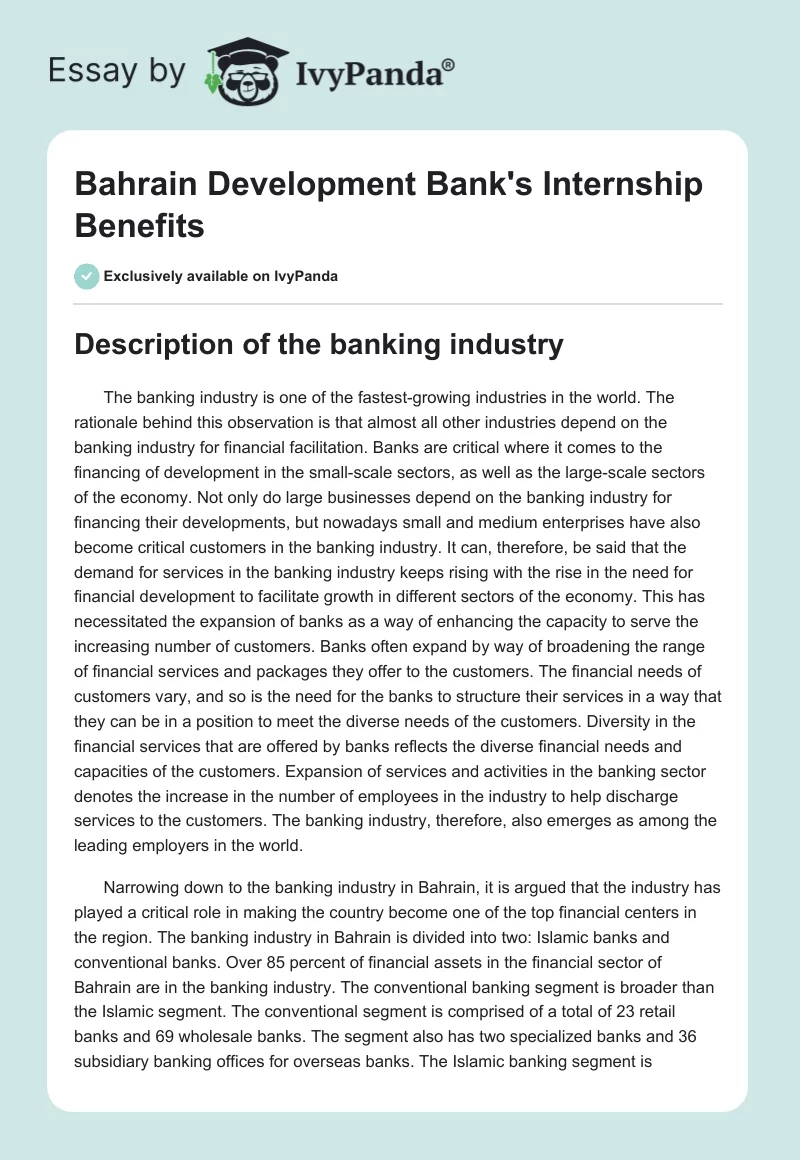 Bahrain Development Bank's Internship Benefits. Page 1