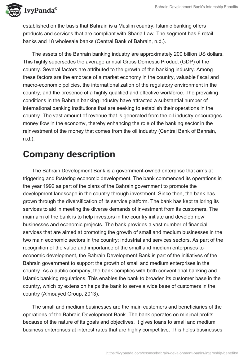 Bahrain Development Bank's Internship Benefits. Page 2