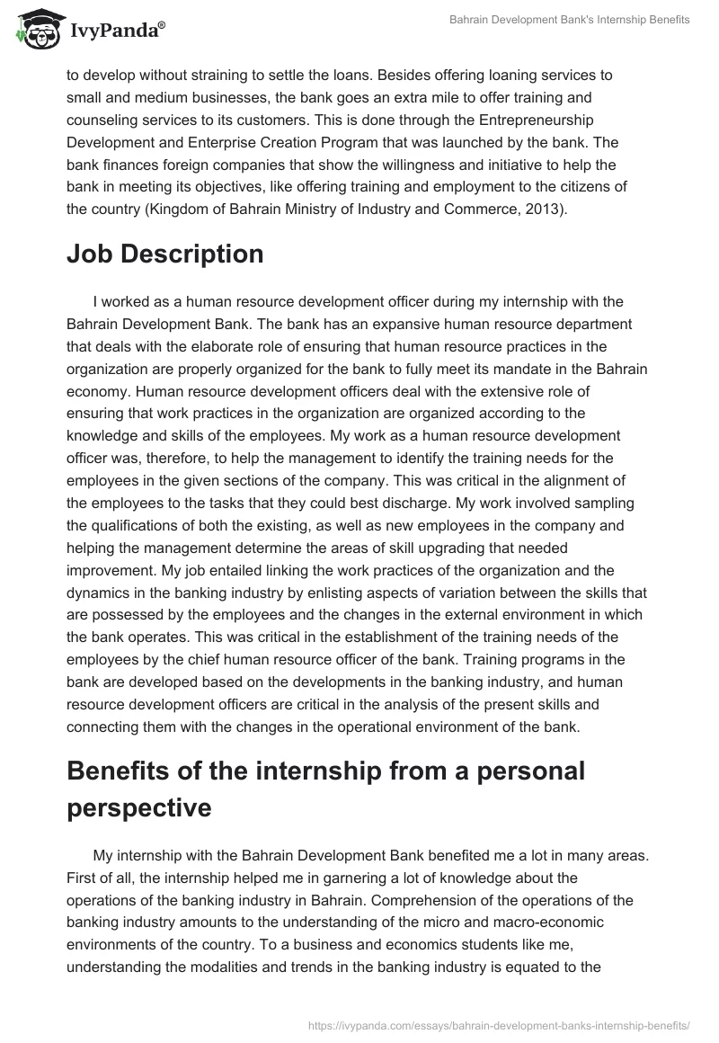 Bahrain Development Bank's Internship Benefits. Page 3