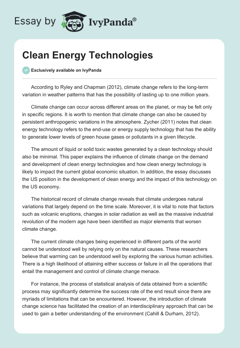 Clean Energy Technologies. Page 1