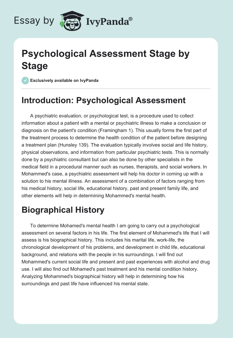 Psychological Assessment Stage by Stage. Page 1