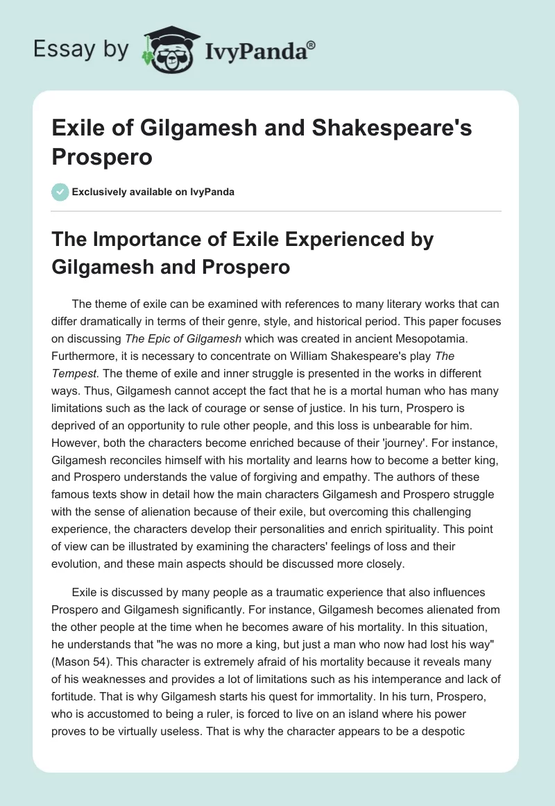 Exile of Gilgamesh and Shakespeare's Prospero. Page 1