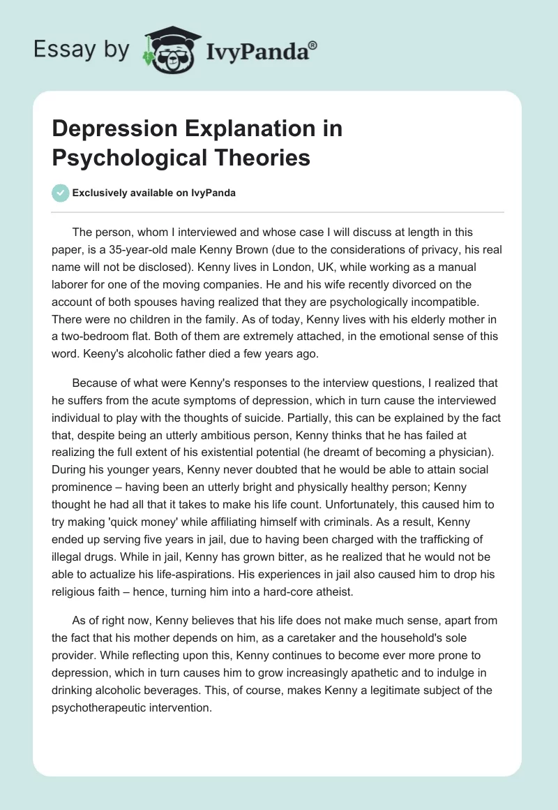 Depression Explanation in Psychological Theories. Page 1