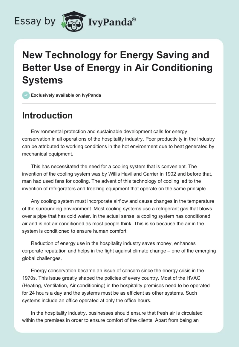 New Technology for Energy Saving and Better Use of Energy in Air Conditioning Systems. Page 1