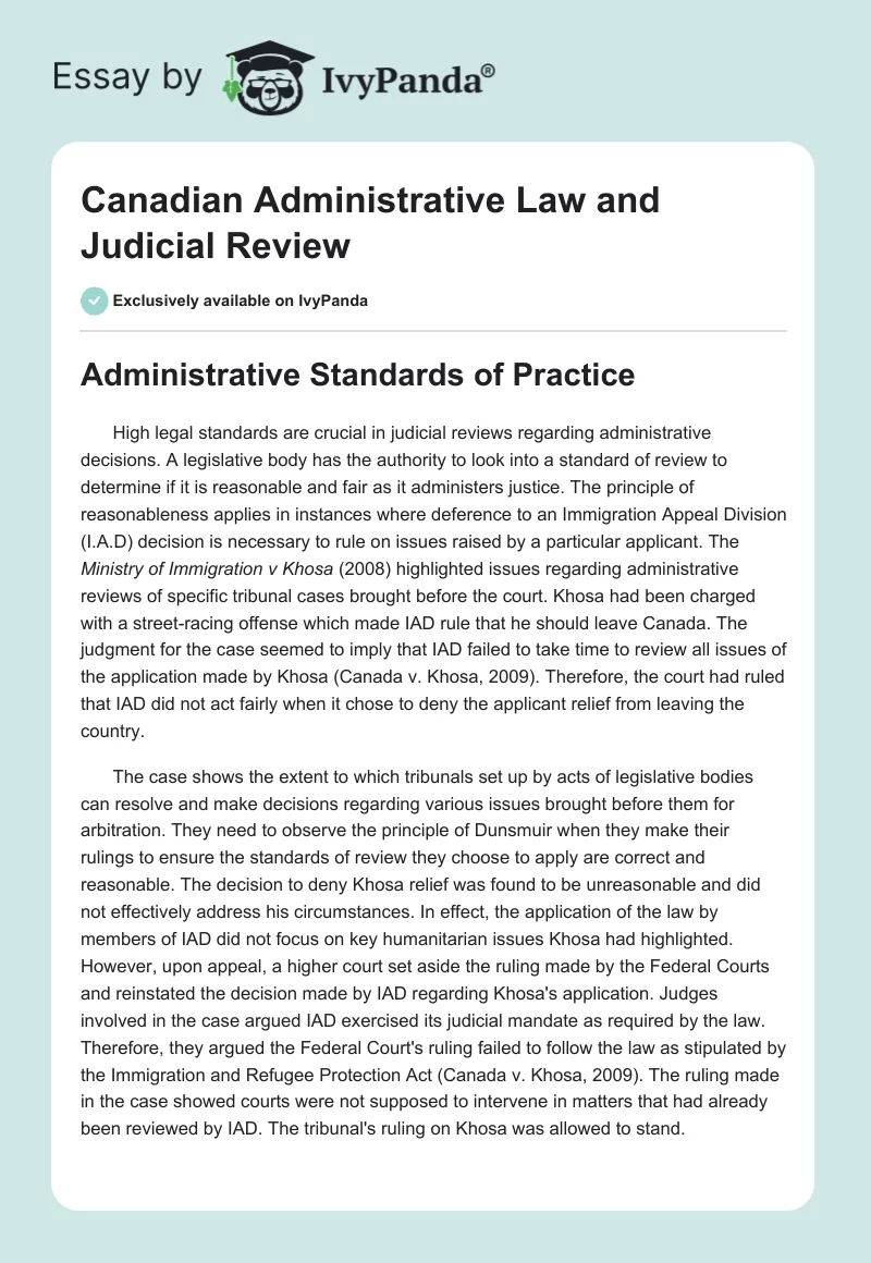 Canadian Administrative Law and Judicial Review. Page 1