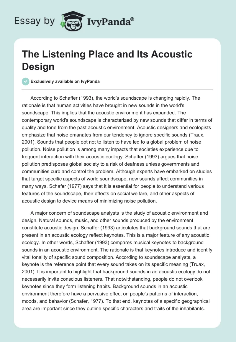 The Listening Place and Its Acoustic Design. Page 1