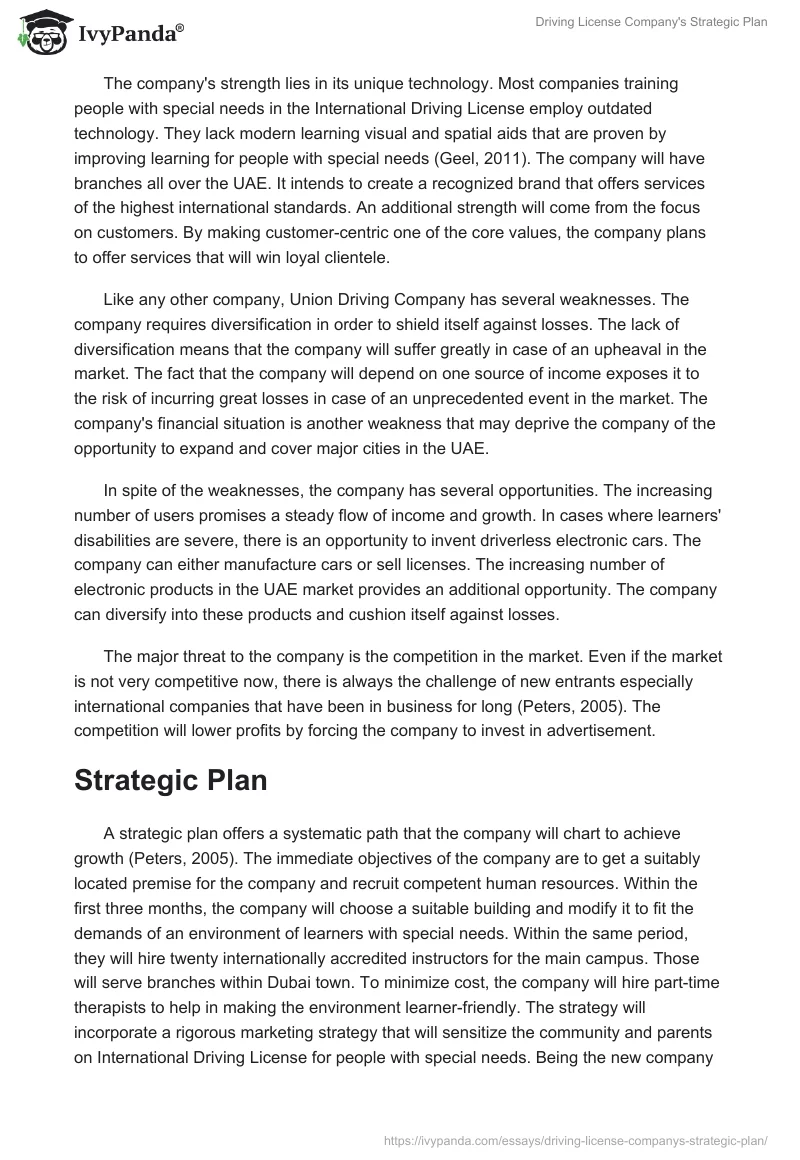 Driving License Company's Strategic Plan. Page 3