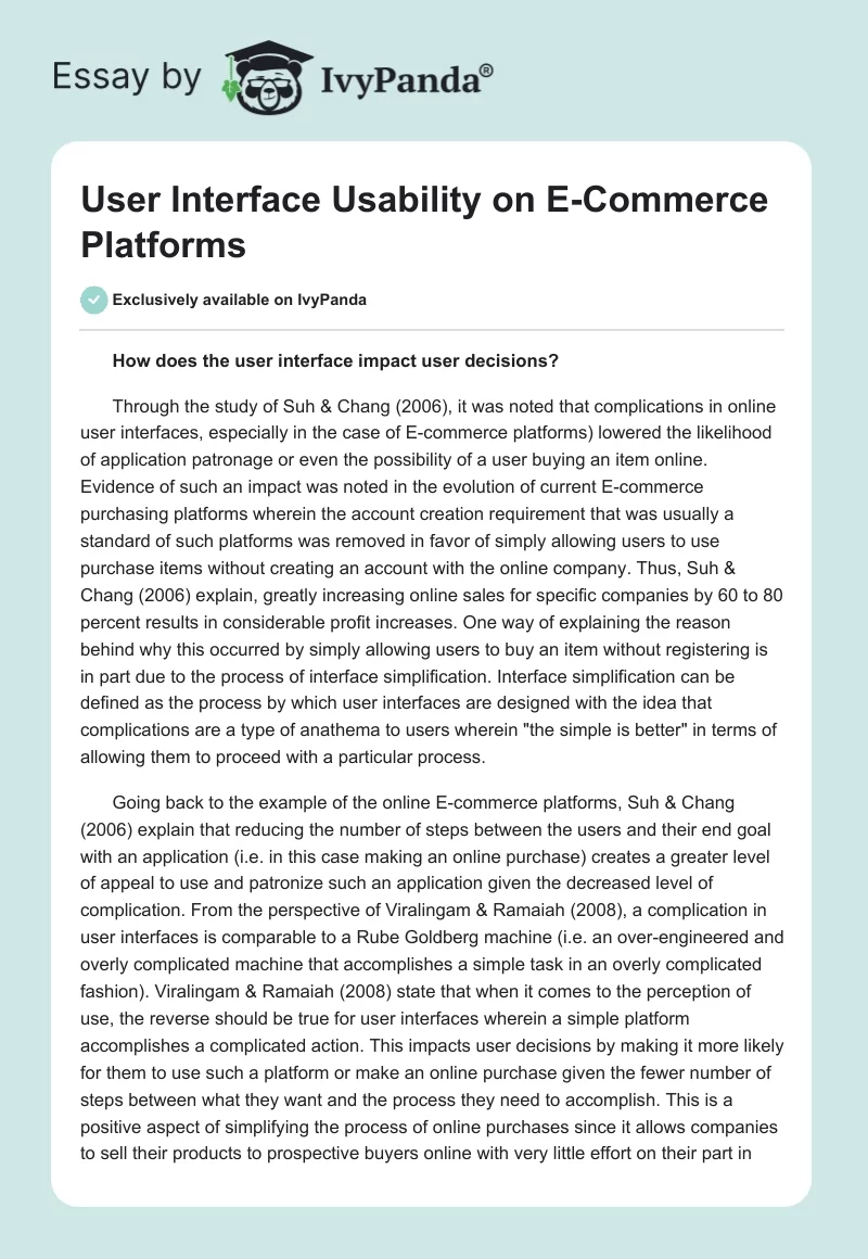 User Interface Usability on E-Commerce Platforms. Page 1