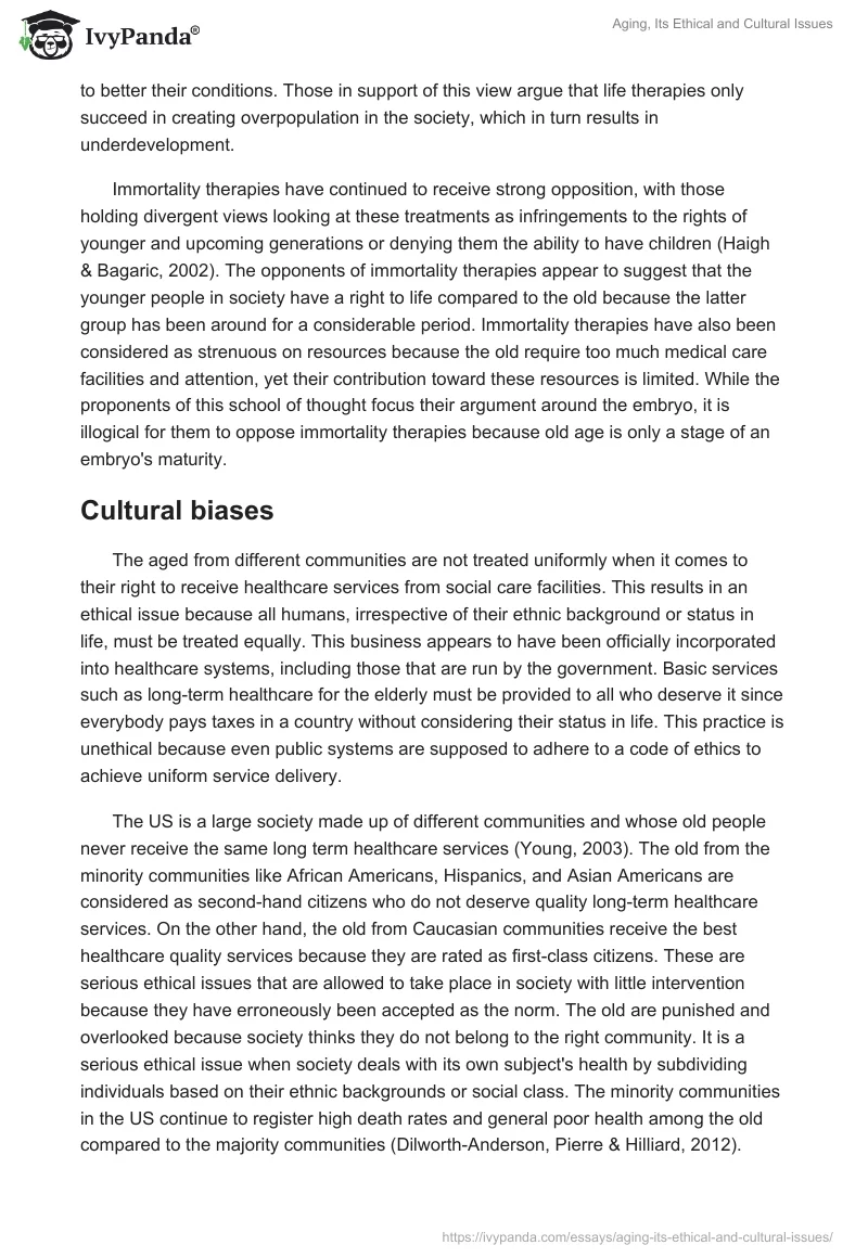 Aging, Its Ethical and Cultural Issues. Page 2