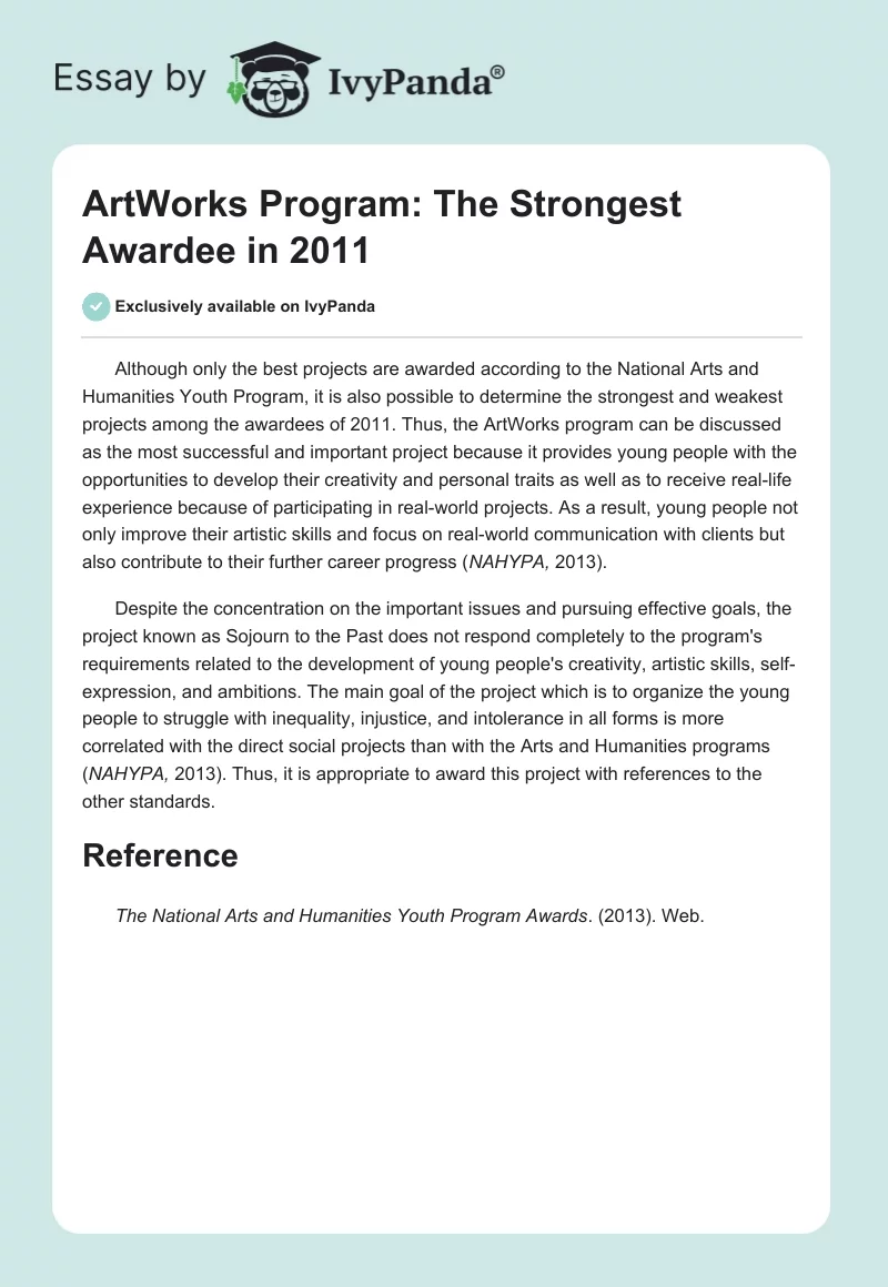 ArtWorks Program: The Strongest Awardee in 2011. Page 1