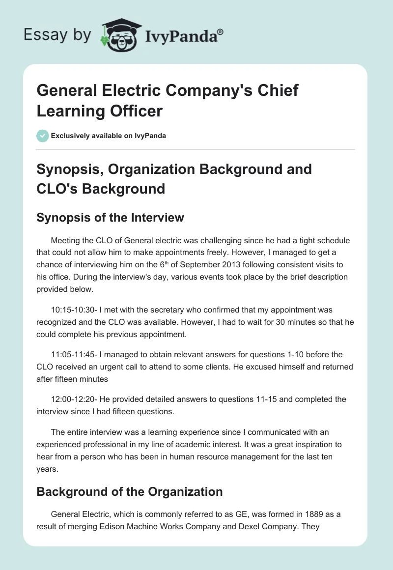 General Electric Company's Chief Learning Officer. Page 1