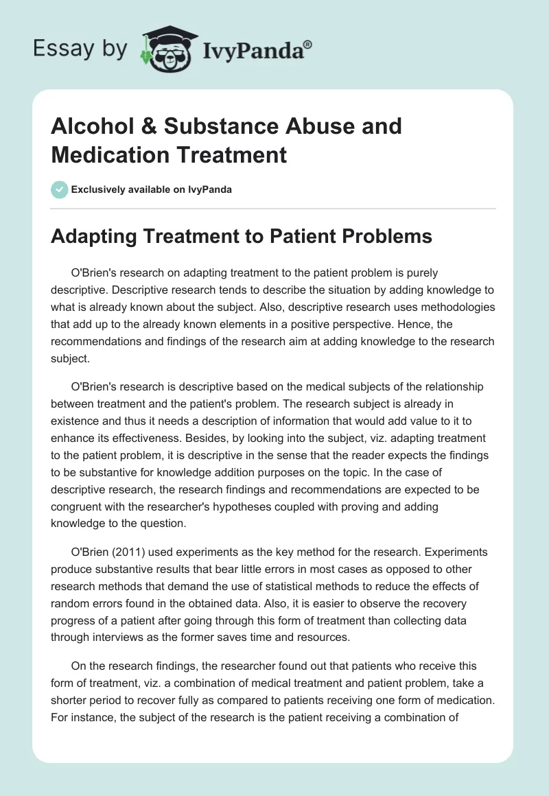 Alcohol & Substance Abuse and Medication Treatment. Page 1