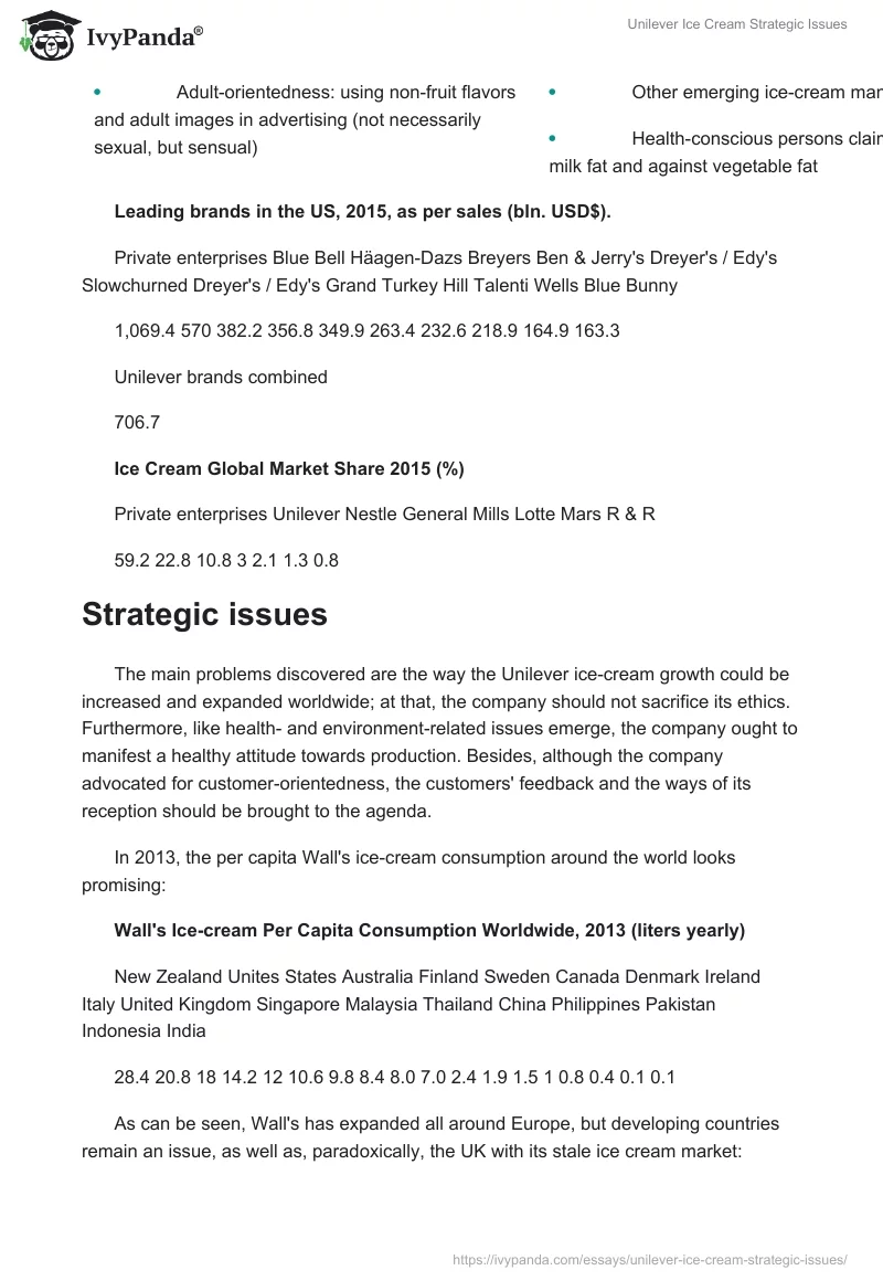 Unilever Ice Cream Strategic Issues. Page 3