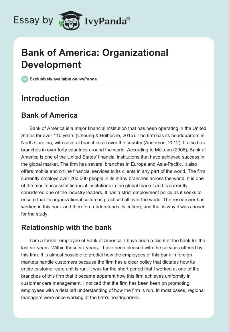 Bank of America: Organizational Development. Page 1
