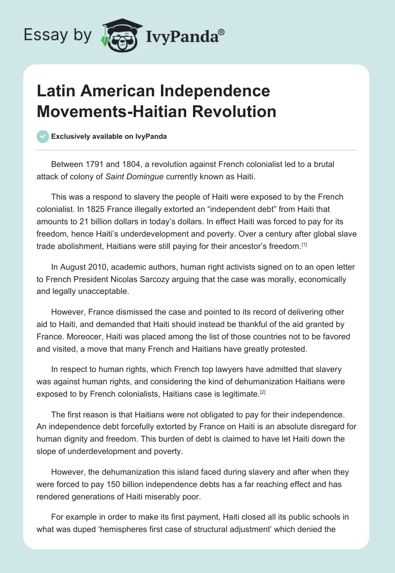 Latin American Independence Movements-Haitian Revolution. Page 1
