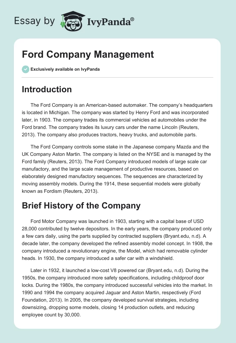 Ford Company Management. Page 1