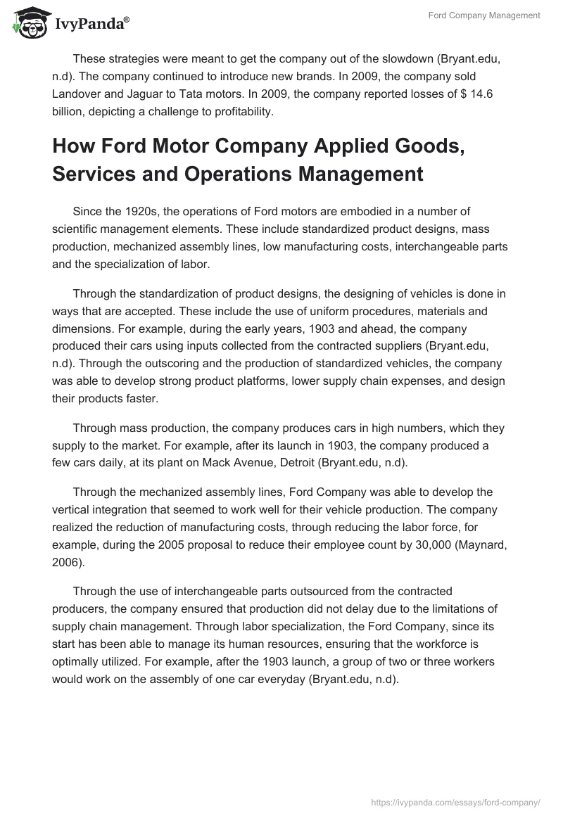Ford Company Management. Page 2