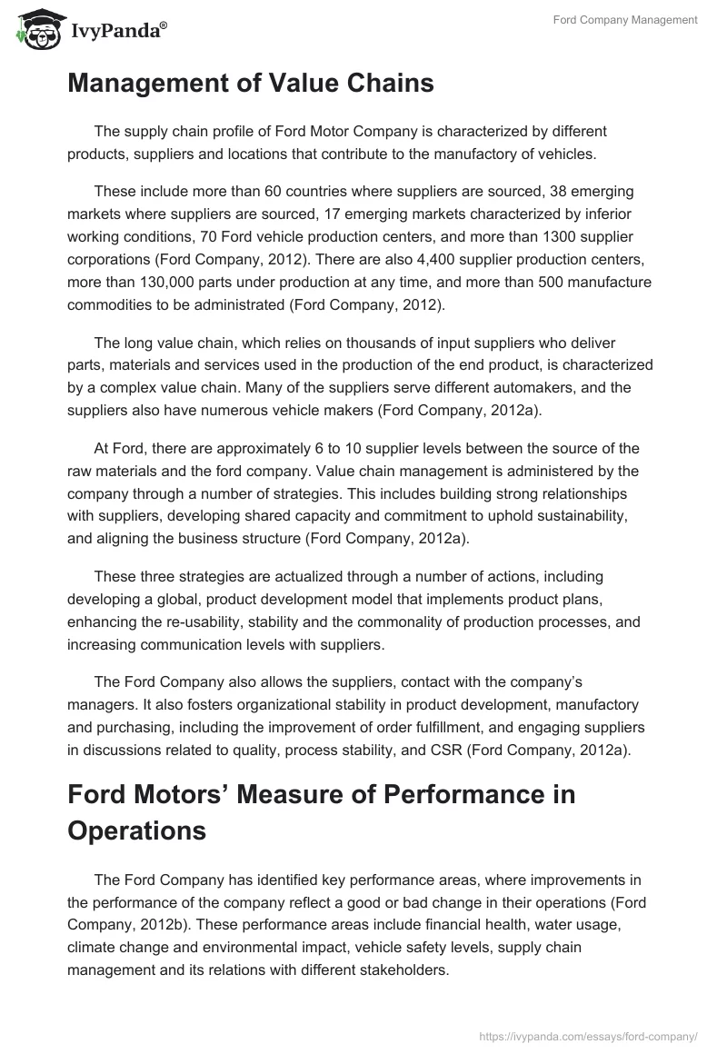 Ford Company Management. Page 3