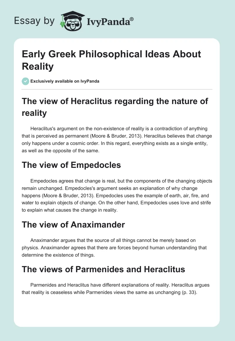 Early Greek Philosophical Ideas About Reality. Page 1