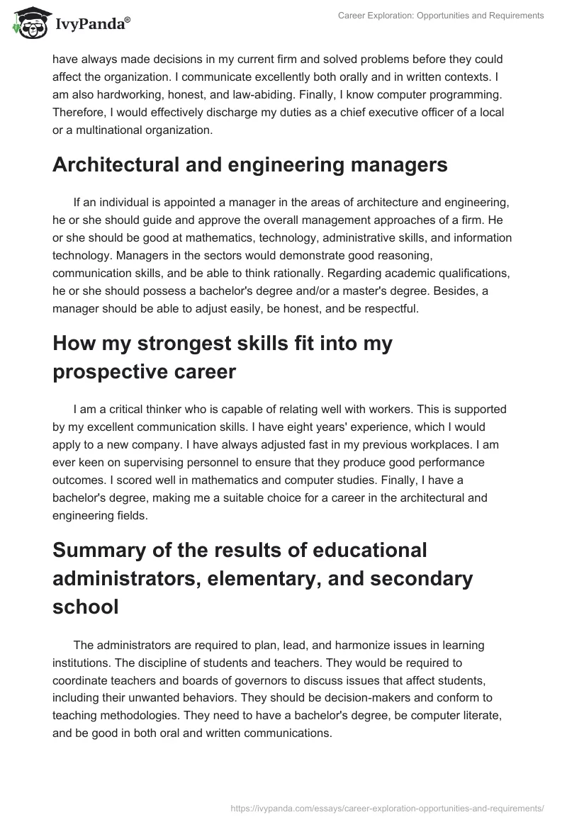 Career Exploration: Opportunities and Requirements. Page 2