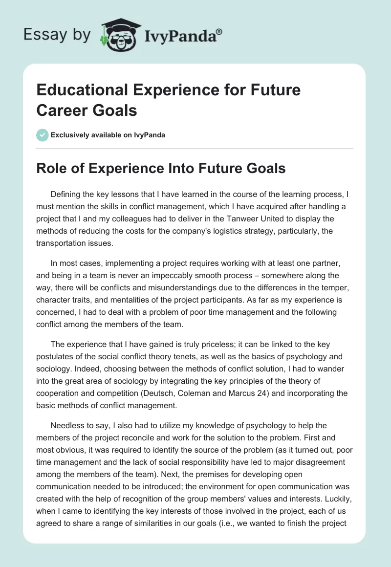 Educational Experience for Future Career Goals. Page 1