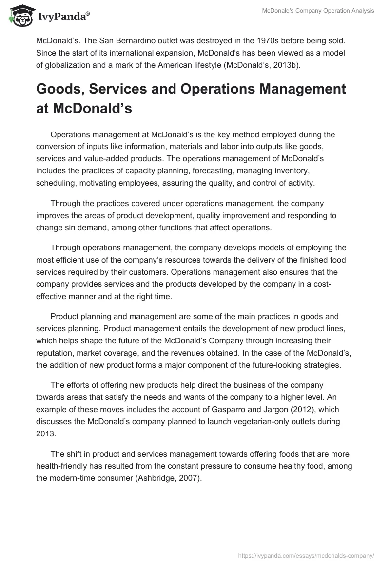 McDonald's Company Operation Analysis. Page 2