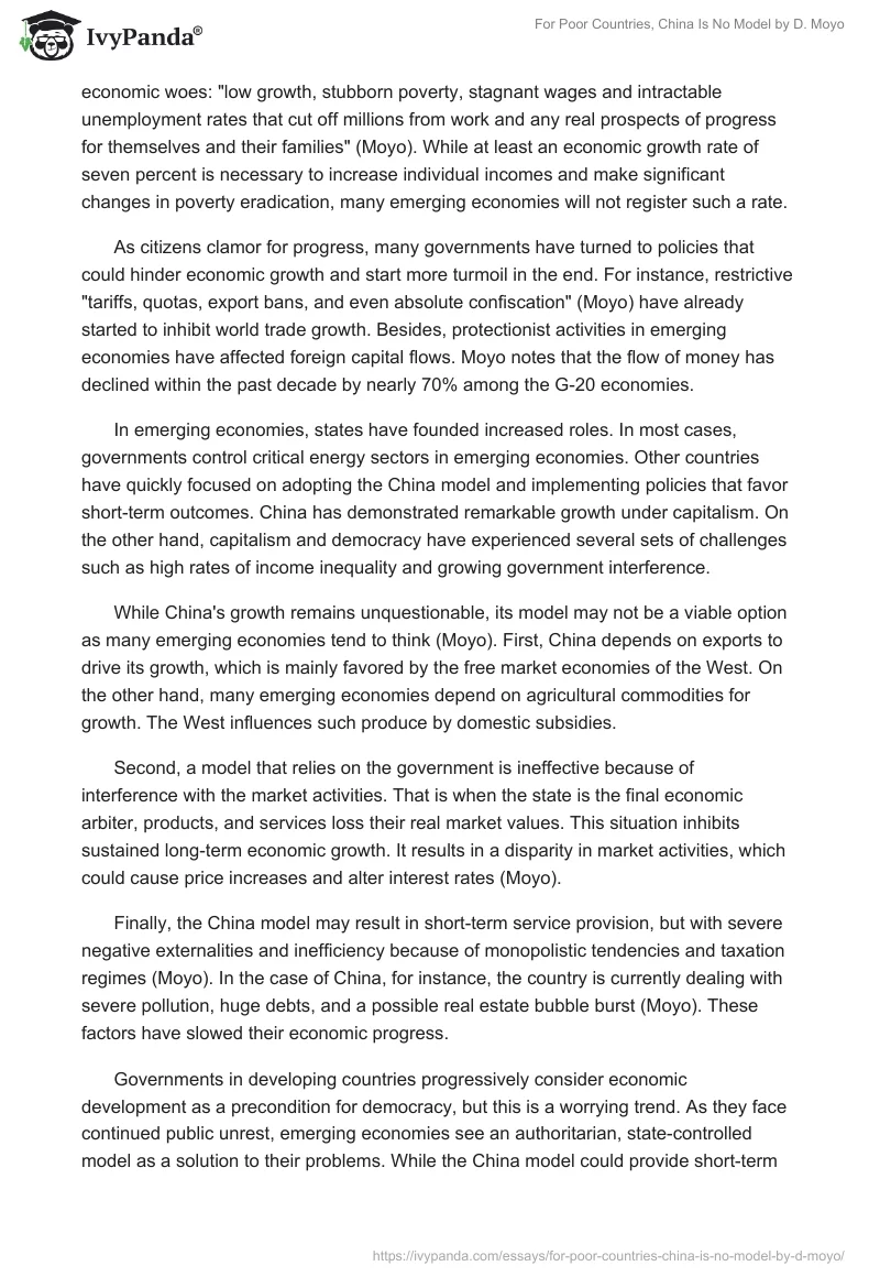 "For Poor Countries, China Is No Model" by D. Moyo. Page 3