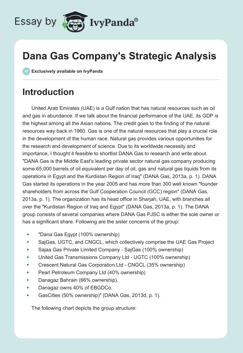 Dana Gas Company's Strategic Analysis. Page 1