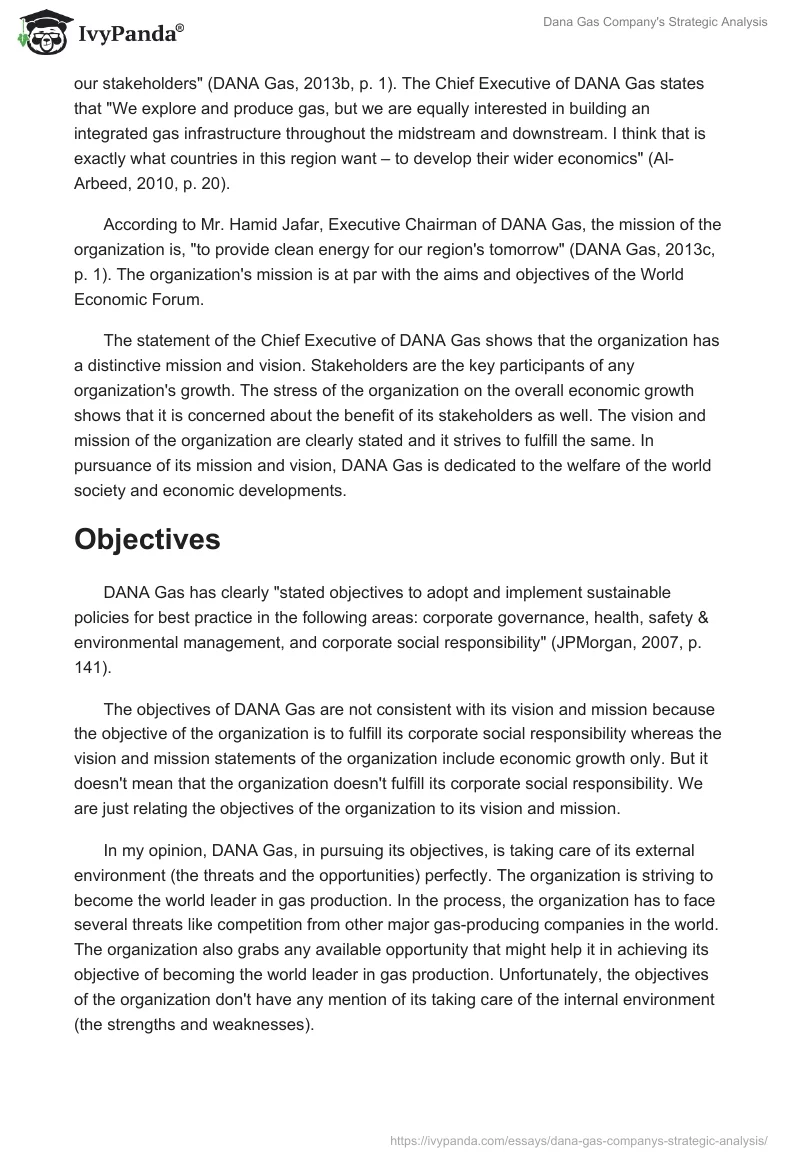 Dana Gas Company's Strategic Analysis. Page 3