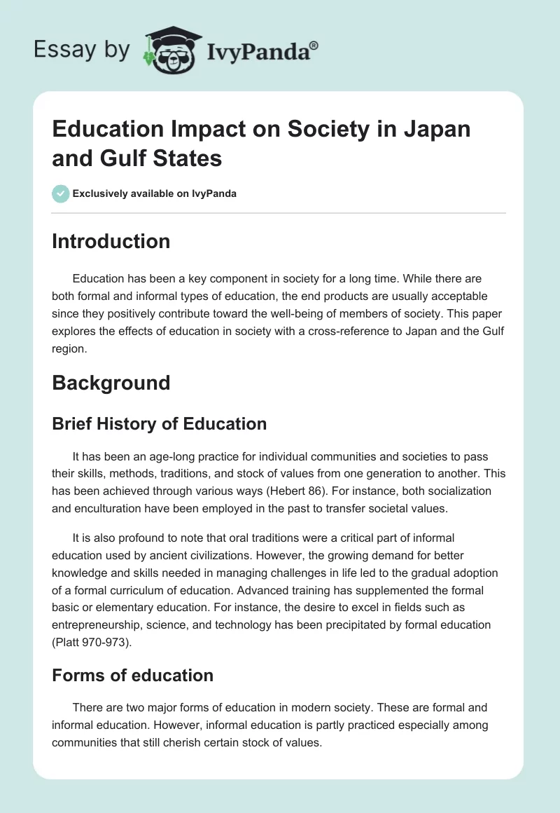 Education Impact on Society in Japan and Gulf States. Page 1