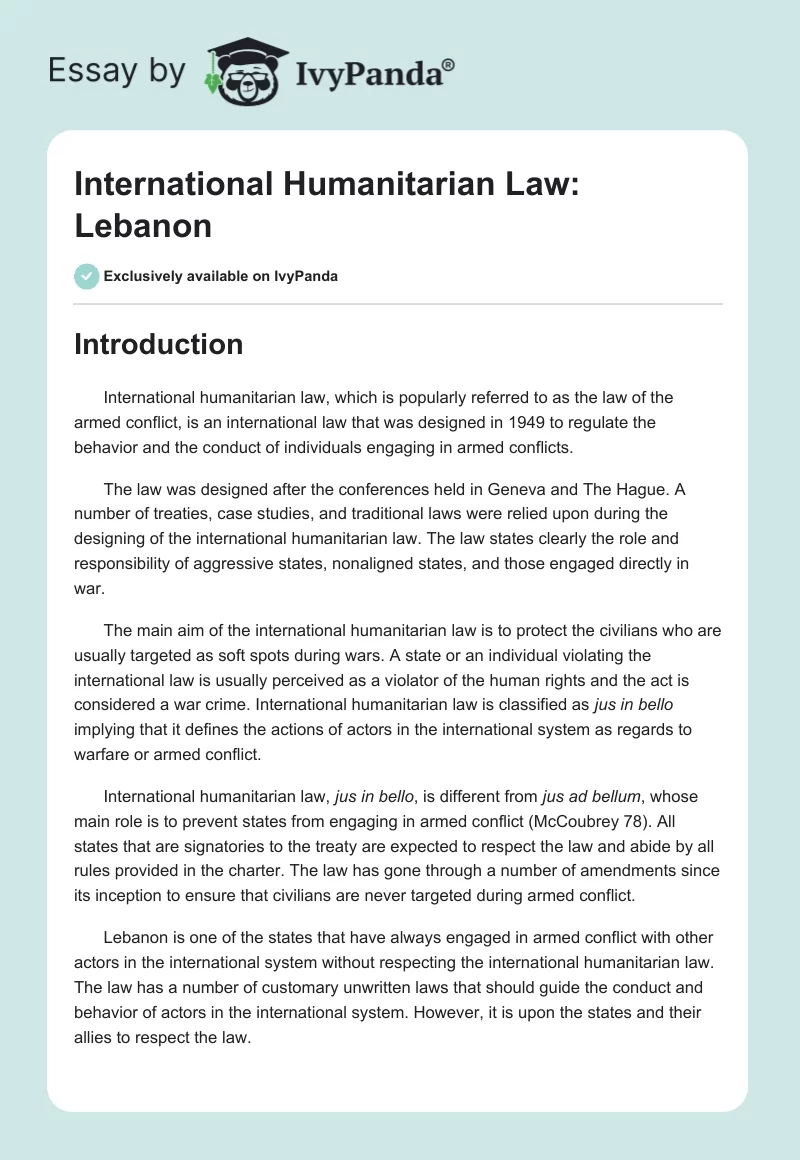 International Humanitarian Law: Lebanon. Page 1