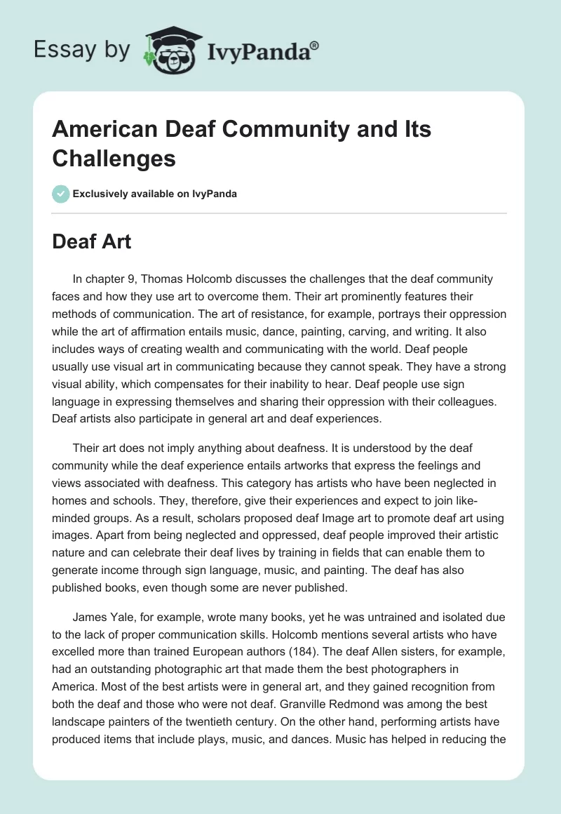 American Deaf Community and Its Challenges. Page 1