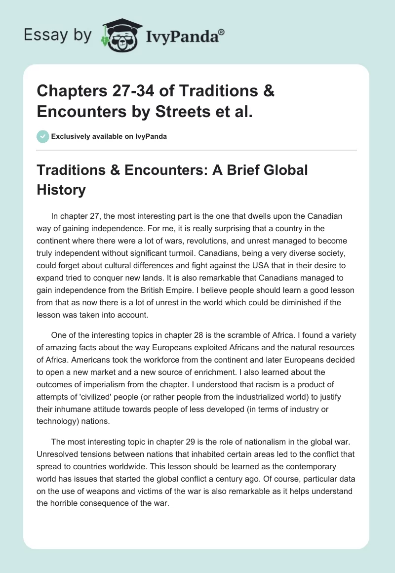 Chapters 27-34 of "Traditions & Encounters" by Streets et al.. Page 1