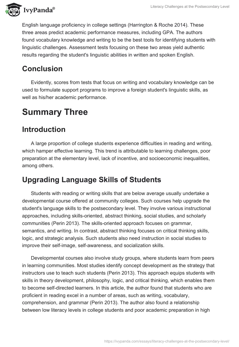 Literacy Challenges at the Postsecondary Level. Page 3