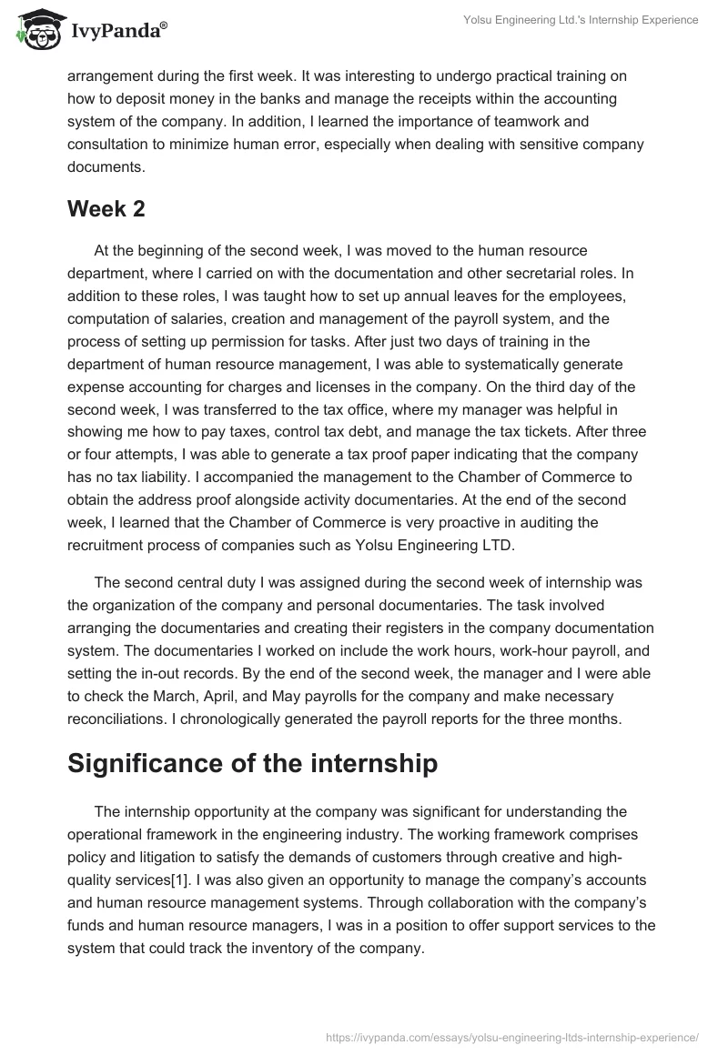 Yolsu Engineering Ltd.'s Internship Experience. Page 2